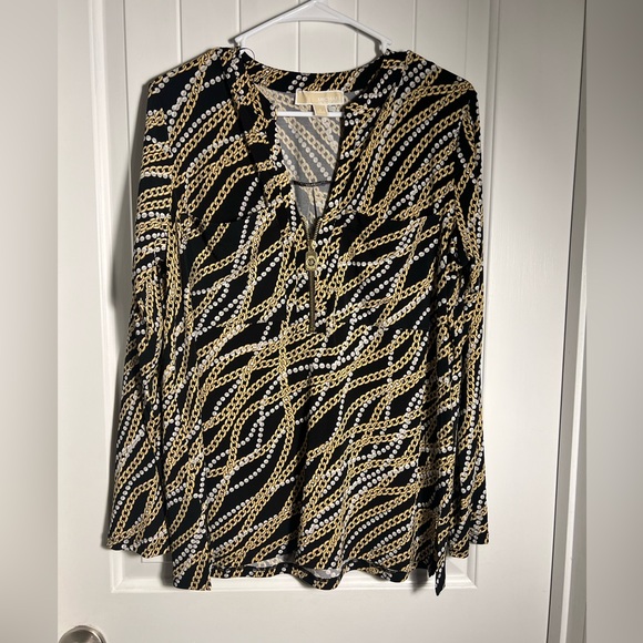 Michael Kors Black and Gold Chain Print Blouse - L - Picture 3 of 6